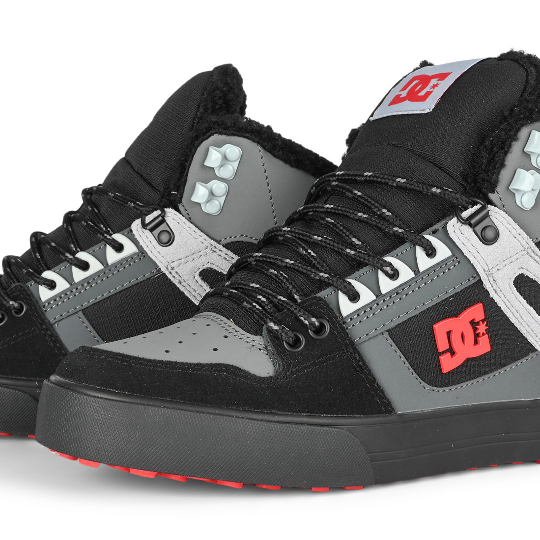 DC Pure High Top WNT Winter Skate Shoes - Grey/Black/Red DC Pure High Top WNT Winter Skate Shoes - Grey/Black/Red