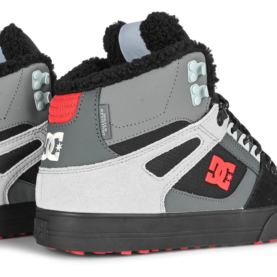 DC Pure High Top WNT Winter Skate Shoes - Grey/Black/Red DC Pure High Top WNT Winter Skate Shoes - Grey/Black/Red