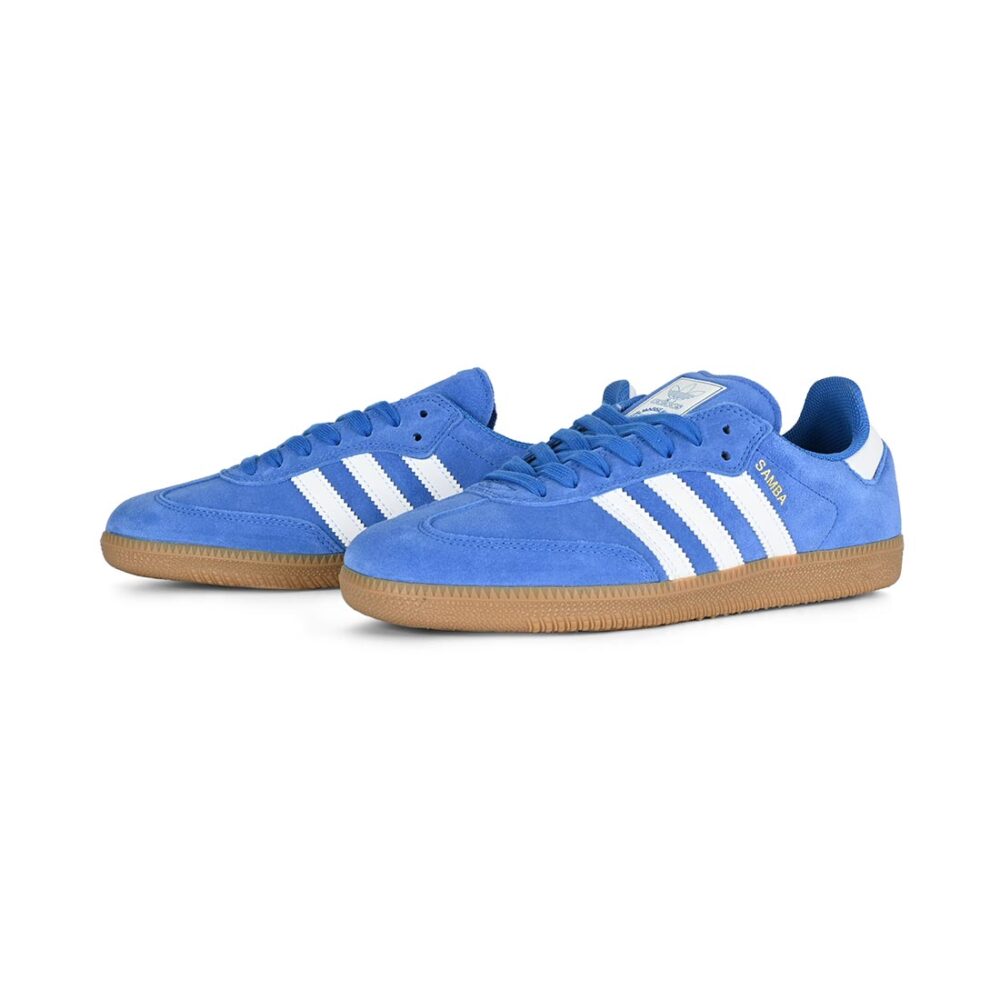 Adidas Samba ADV Skate Shoes - Bluebird/White/Gold Metallic