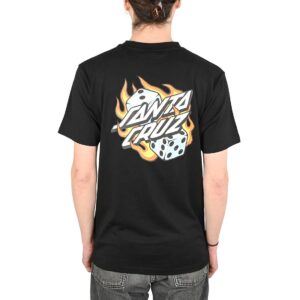 Santa Cruz Flaming Dice Dot Chest S/S T-Shirt - Black