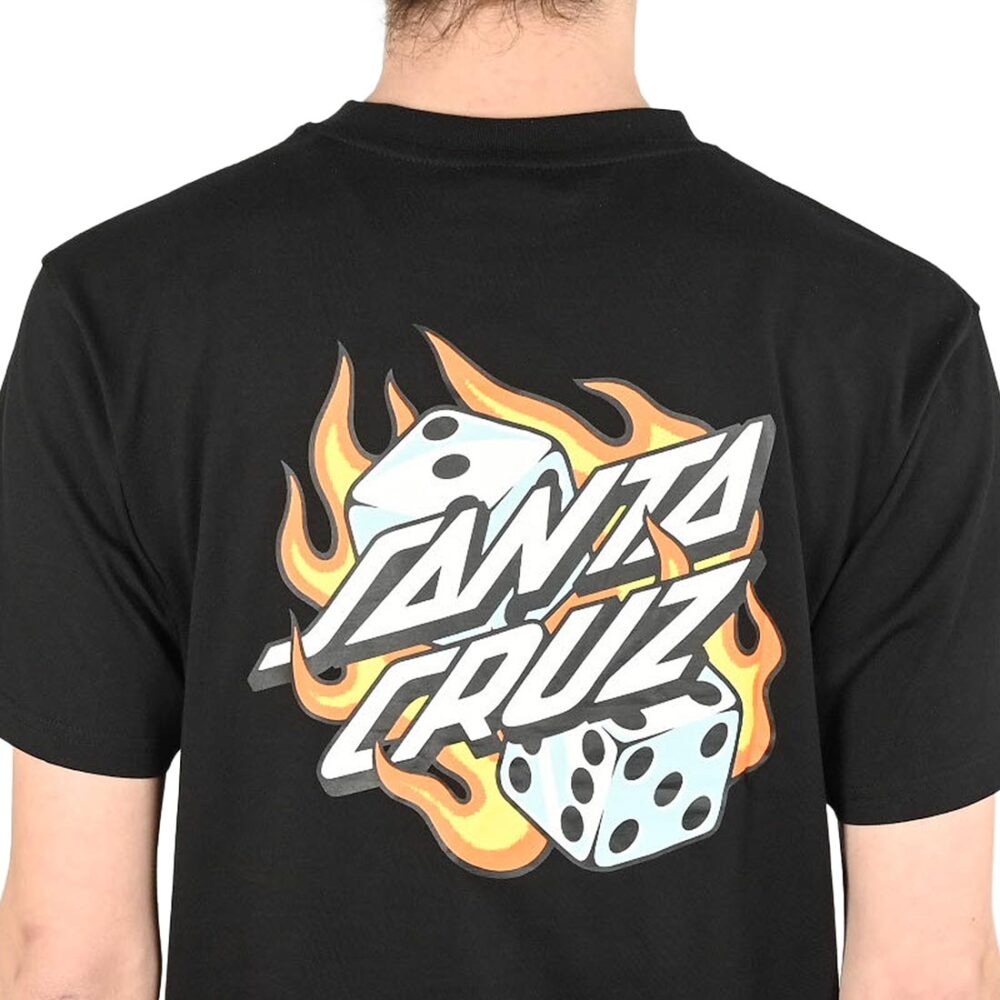 Santa Cruz Flaming Dice Dot Chest S/S T-Shirt - Black
