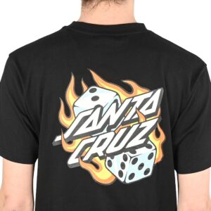Santa Cruz Flaming Dice Dot Chest S/S T-Shirt - Black