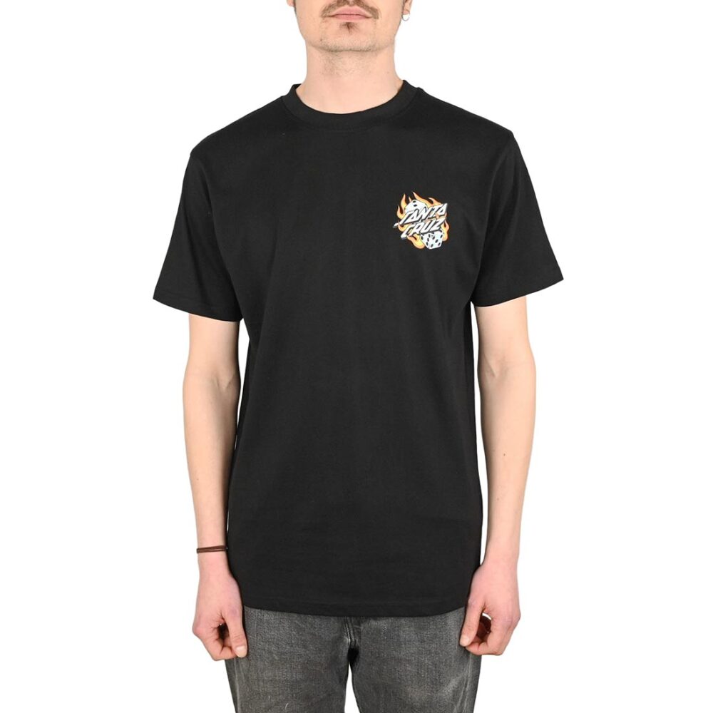 Santa Cruz Flaming Dice Dot Chest S/S T-Shirt - Black