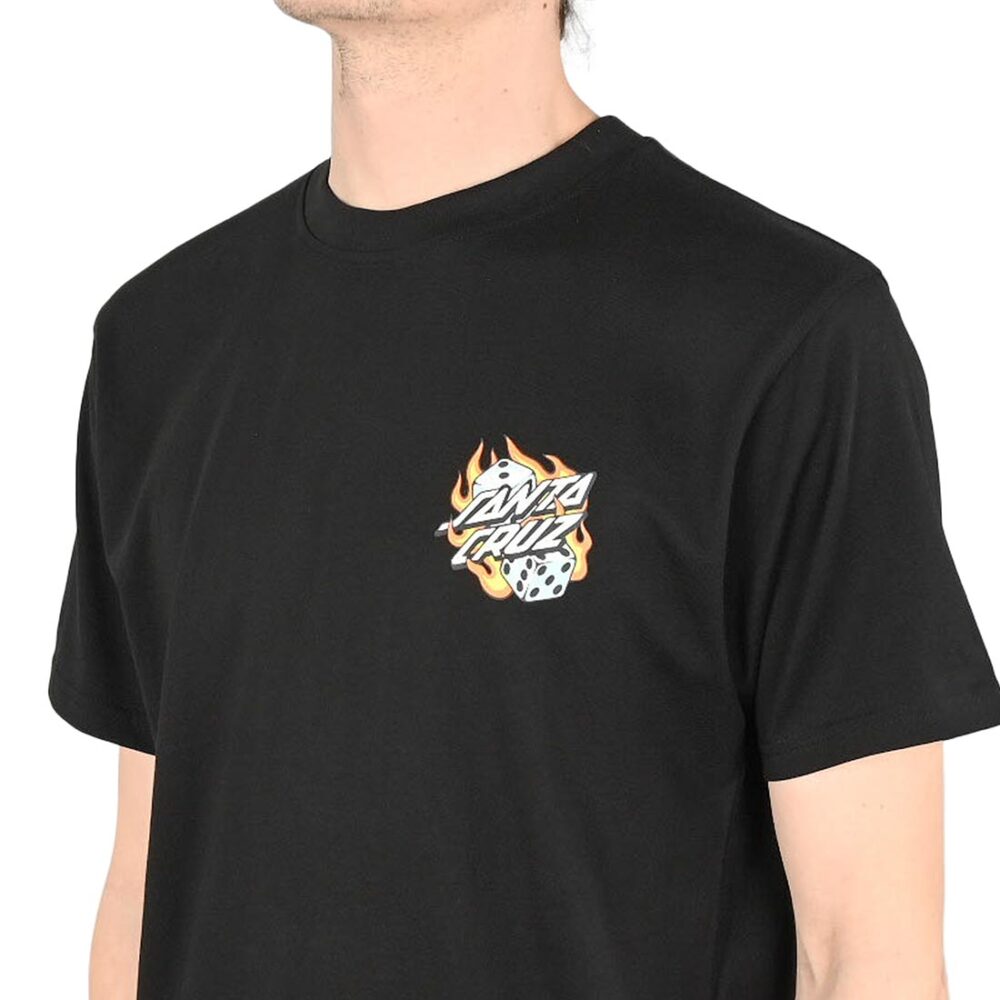 Santa Cruz Flaming Dice Dot Chest S/S T-Shirt - Black