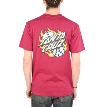 Santa Cruz Flaming Dice Dot Chest S/S T-Shirt - Burgundy