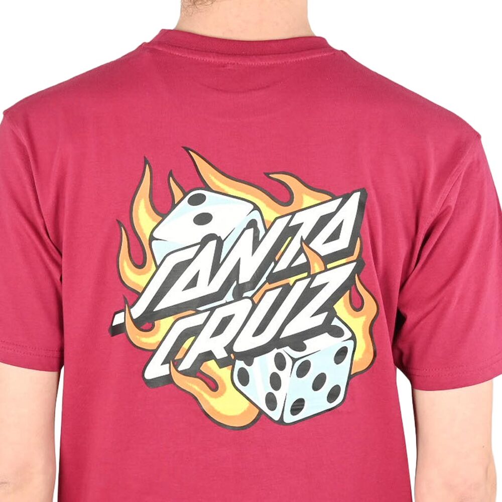 Santa Cruz Flaming Dice Dot Chest S/S T-Shirt - Burgundy