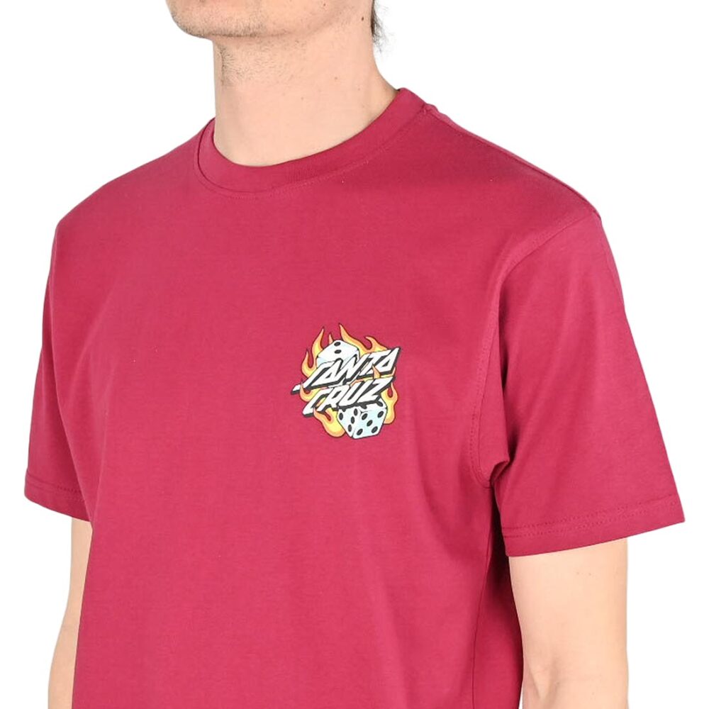 Santa Cruz Flaming Dice Dot Chest S/S T-Shirt - Burgundy