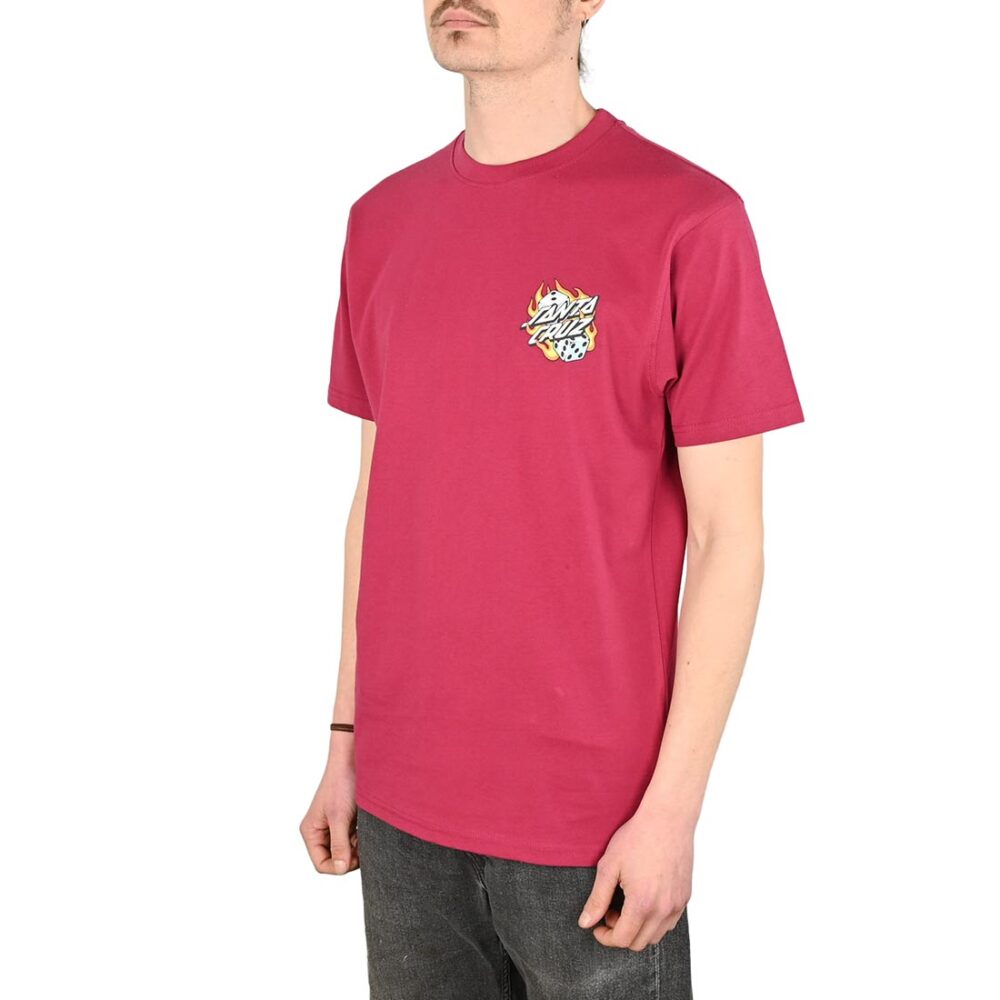 Santa Cruz Flaming Dice Dot Chest S/S T-Shirt - Burgundy