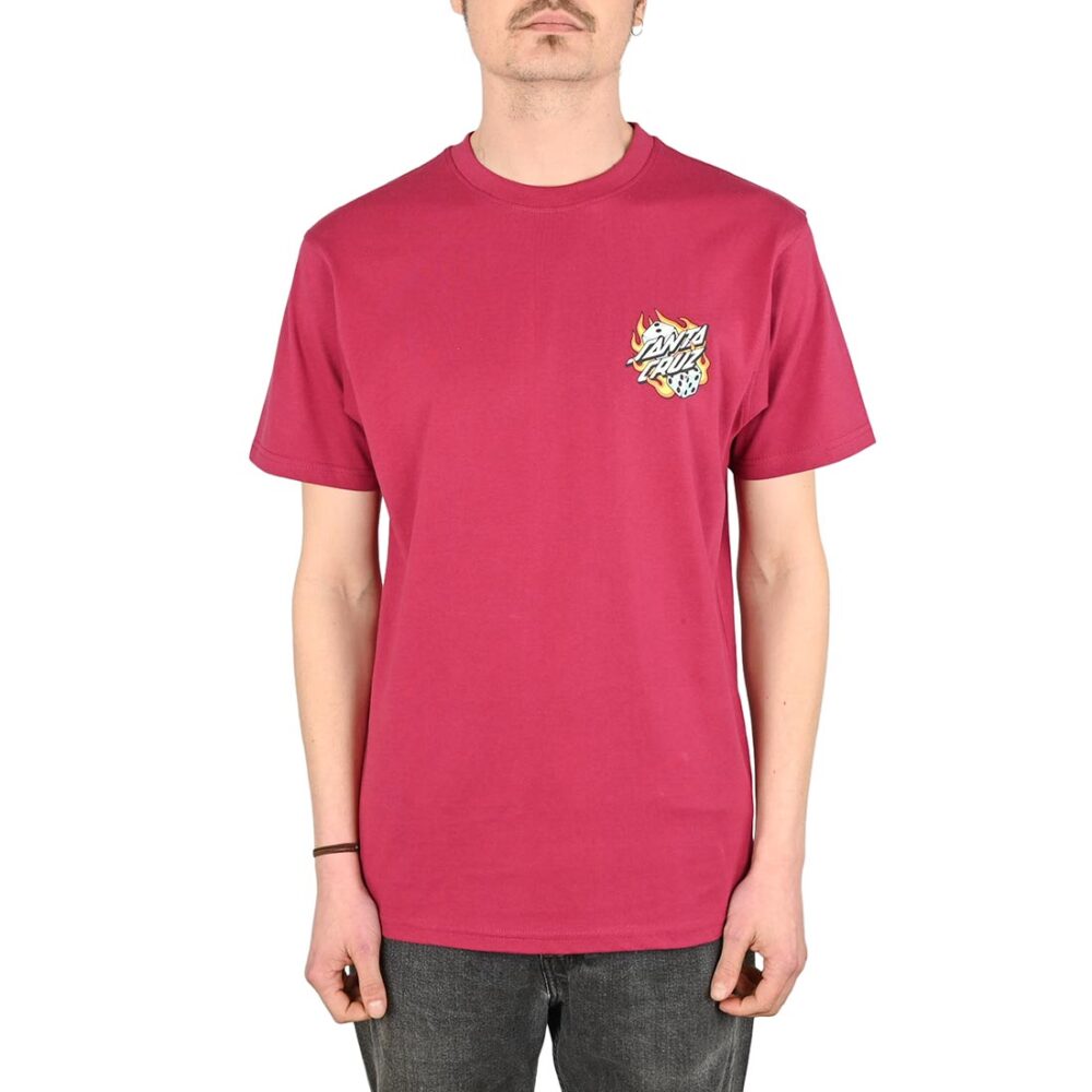 Santa Cruz Flaming Dice Dot Chest S/S T-Shirt - Burgundy
