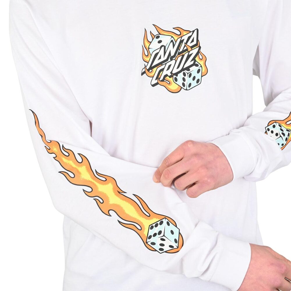 Santa Cruz Flaming Dice Dot Front L/S T-Shirt - White