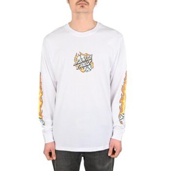 Santa Cruz Flaming Dice Dot Front L/S T-Shirt - White