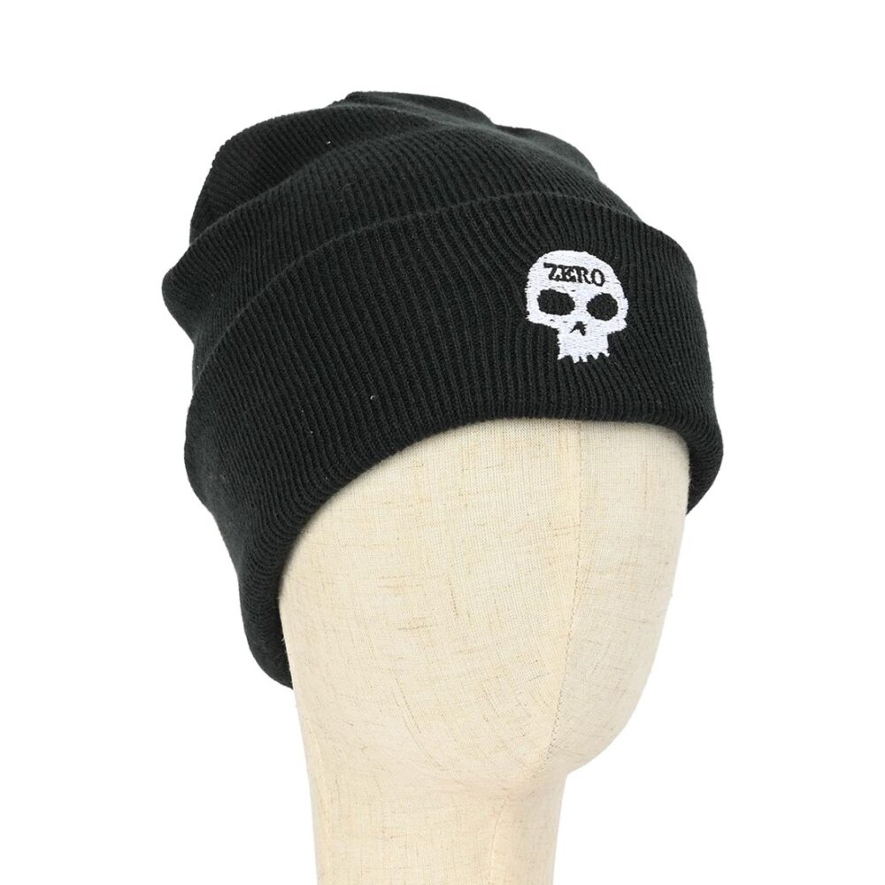 Zero Embroidered Single Skull Beanie Hat - Black