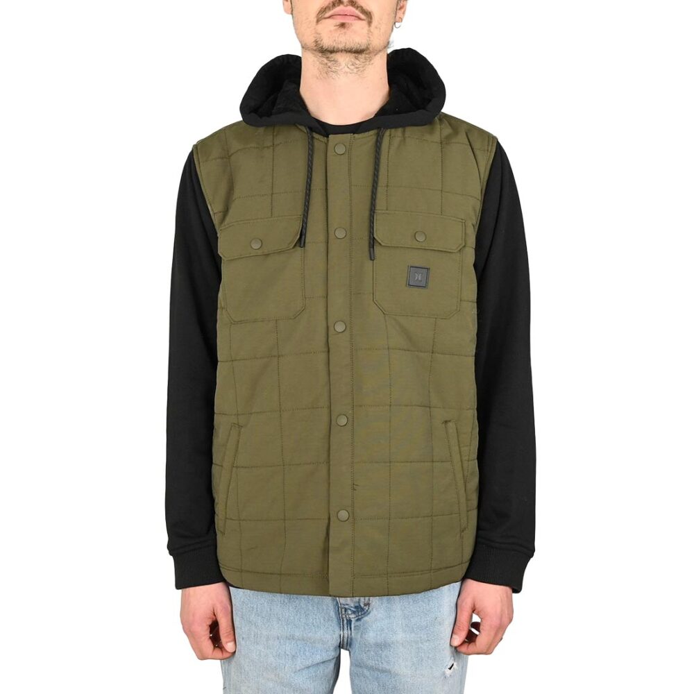 Hurley Santa Cruz Quilted Hooded Jacket - Green/Black