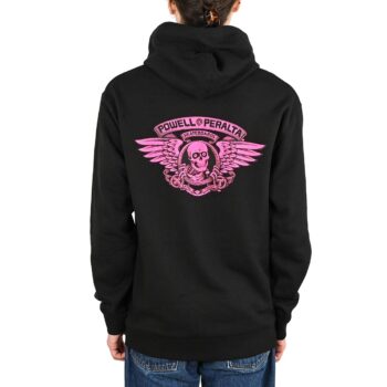 Powell Peralta Winged Ripper Pullover Hoodie - Black/Blacklight Pink