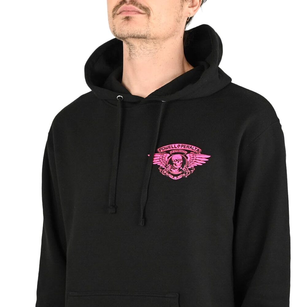Powell Peralta Winged Ripper Pullover Hoodie - Black/Blacklight Pink