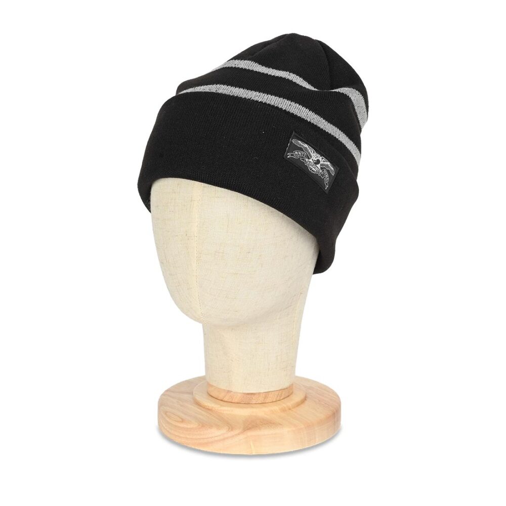 Anti Hero Stock Eagle Label Stripe Cuff Beanie Hat - Black/Grey