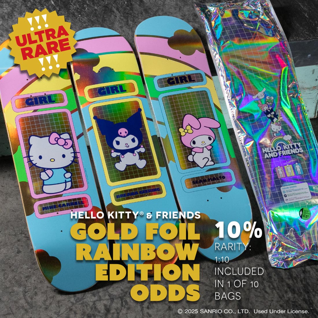 Girl x Hello Kitty Breana Geering Rainbow 8″ Skateboard Deck