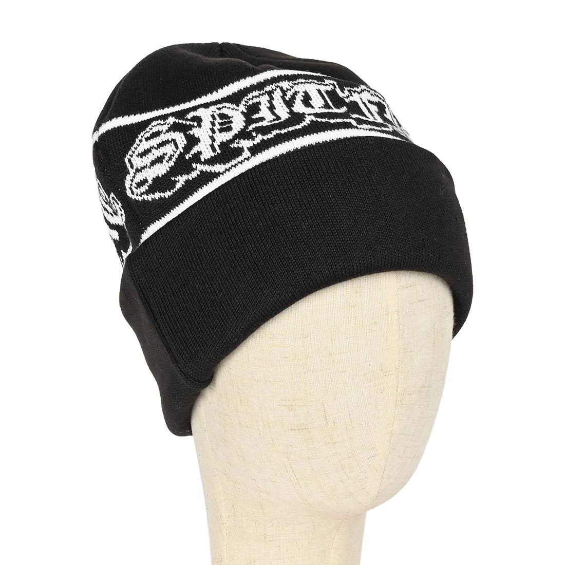Spitfire Old E Drop Cuff Beanie Hat - Black/White - Mens - Polyester