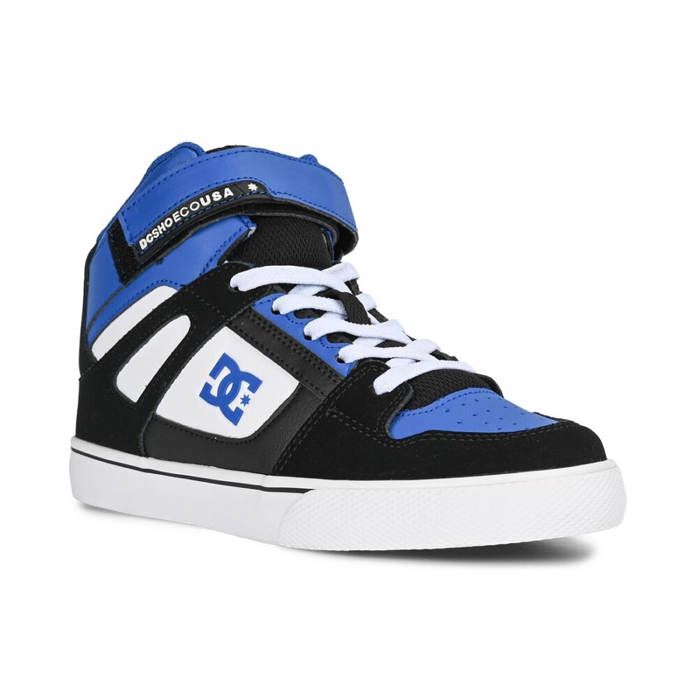 DC Pure High Top EV (Youth) Skate Shoes - Black/Blue/White