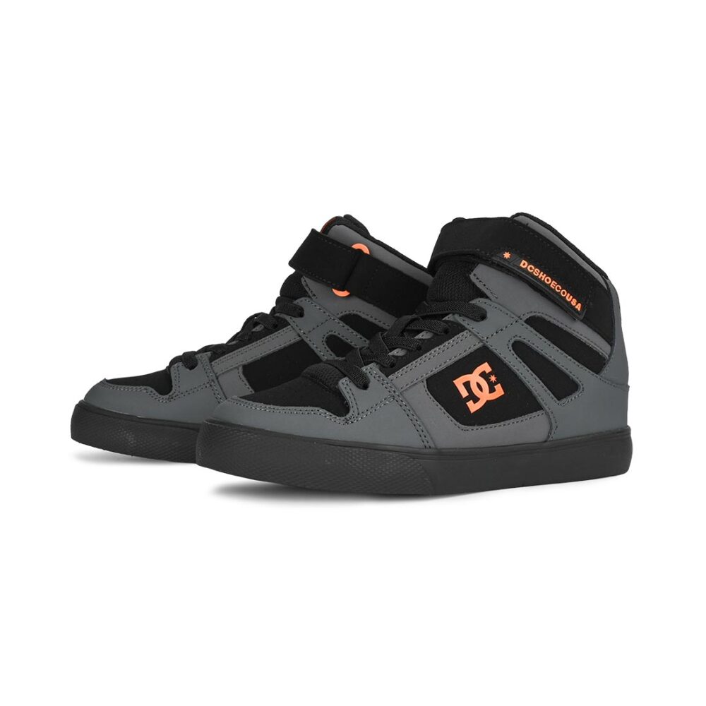 DC Pure High Top EV (Youth) Skate Shoes - Grey/Black/Orange