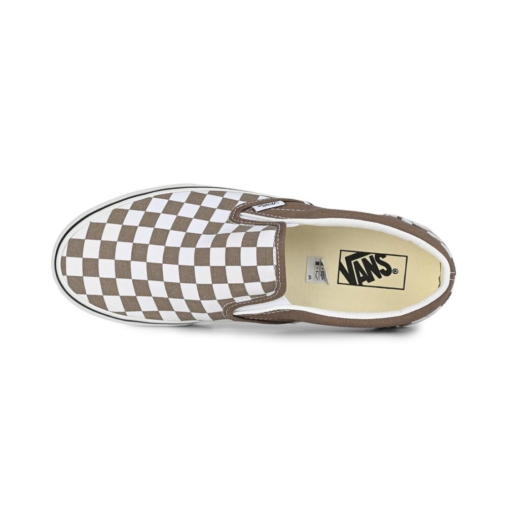 Vans Classic Slip-On Skate Shoes - Checkerboard Walnut Brown/White