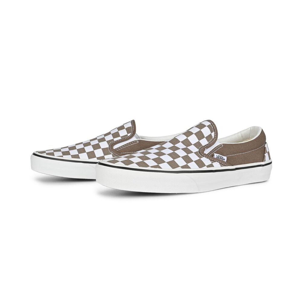 Vans Classic Slip-On Skate Shoes - Checkerboard Walnut Brown/White