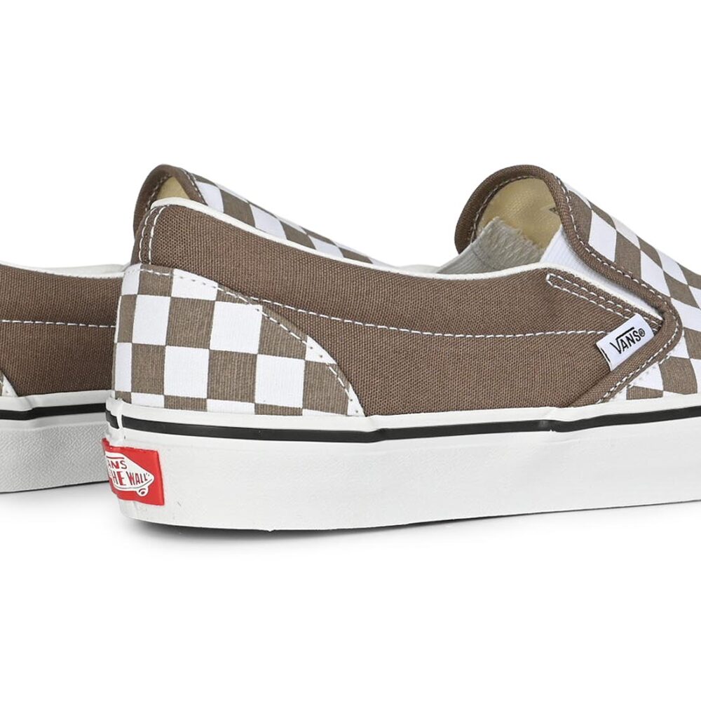 Vans Classic Slip-On Skate Shoes - Checkerboard Walnut Brown/White