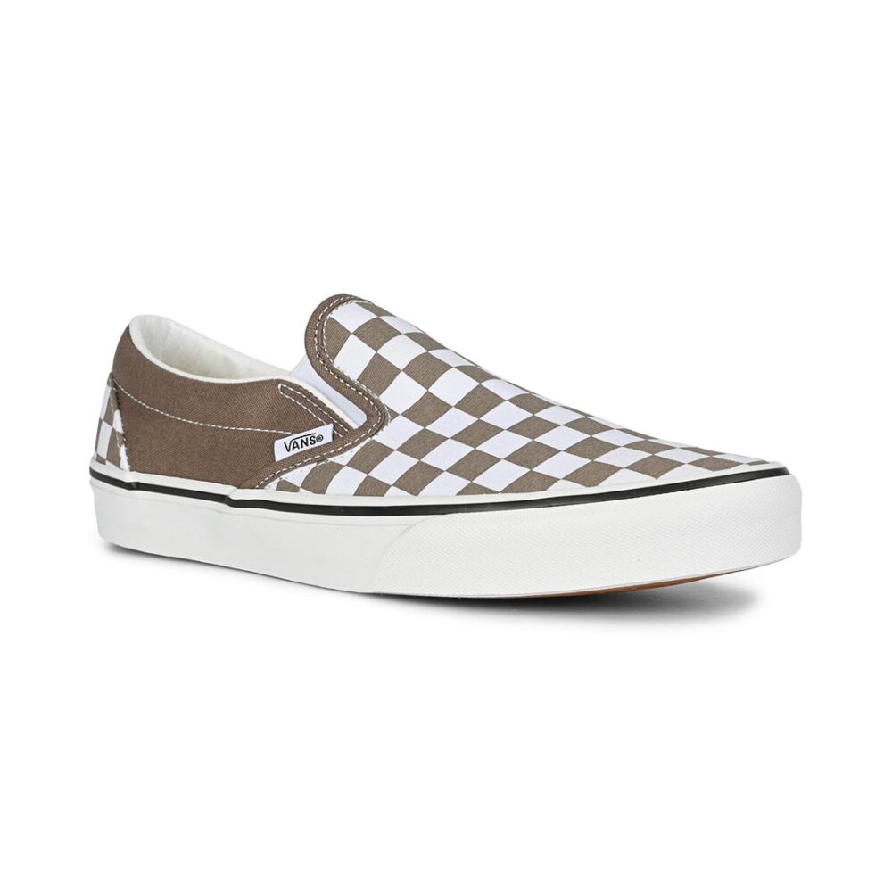 Vans Classic Slip-On Skate Shoes - Checkerboard Walnut Brown/White