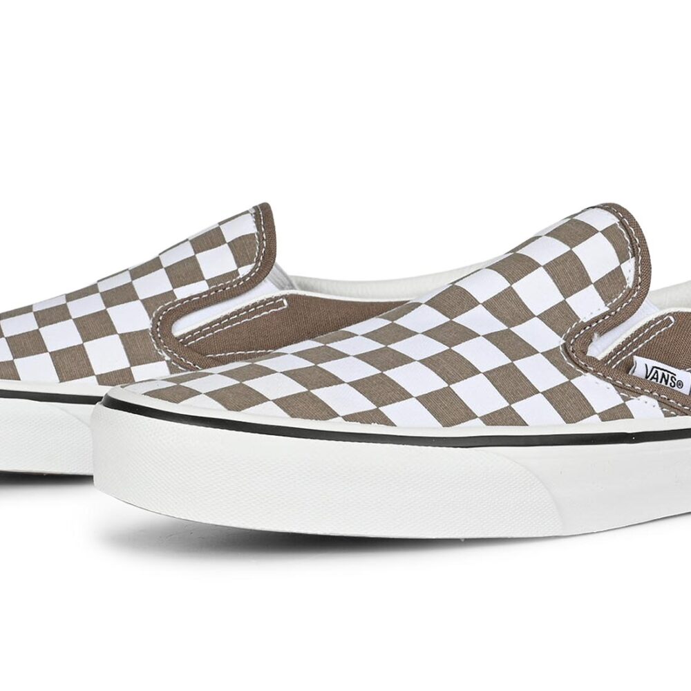 Vans Classic Slip-On Skate Shoes - Checkerboard Walnut Brown/White