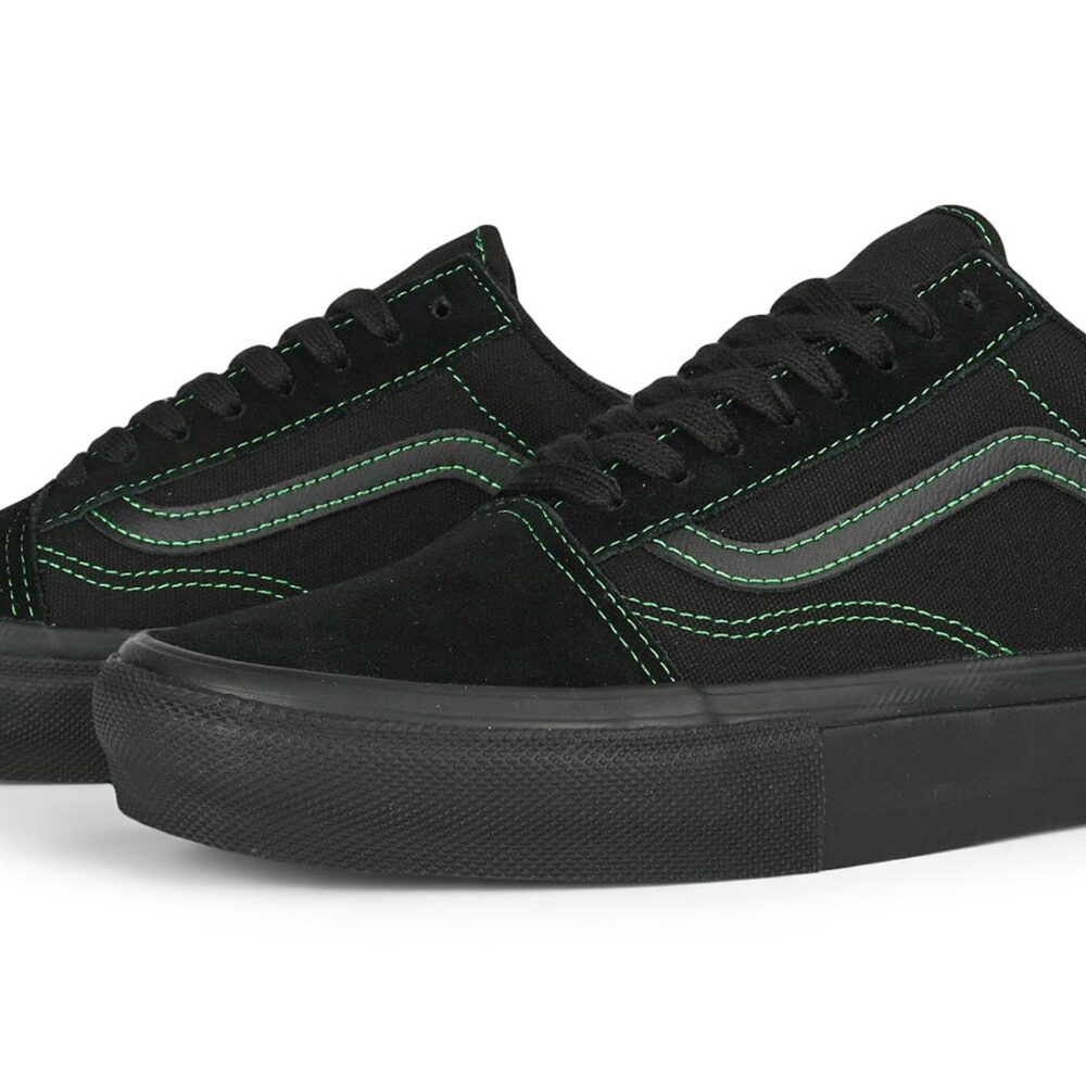Vans Old Skool Pro Skate Shoes - Black/Black/Green