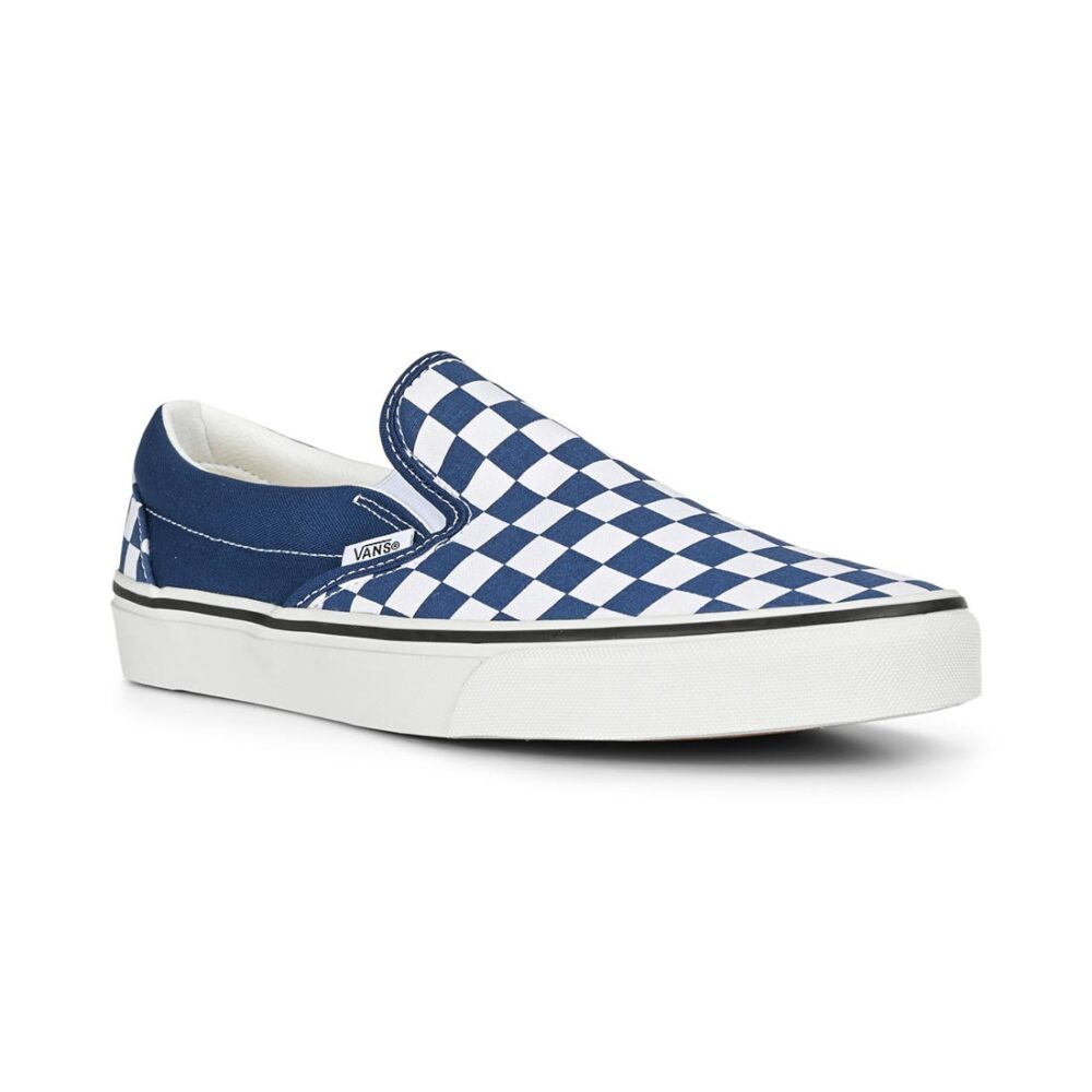 Vans Classic Slip-On Skate Shoes - Checkerboard Deep Blue