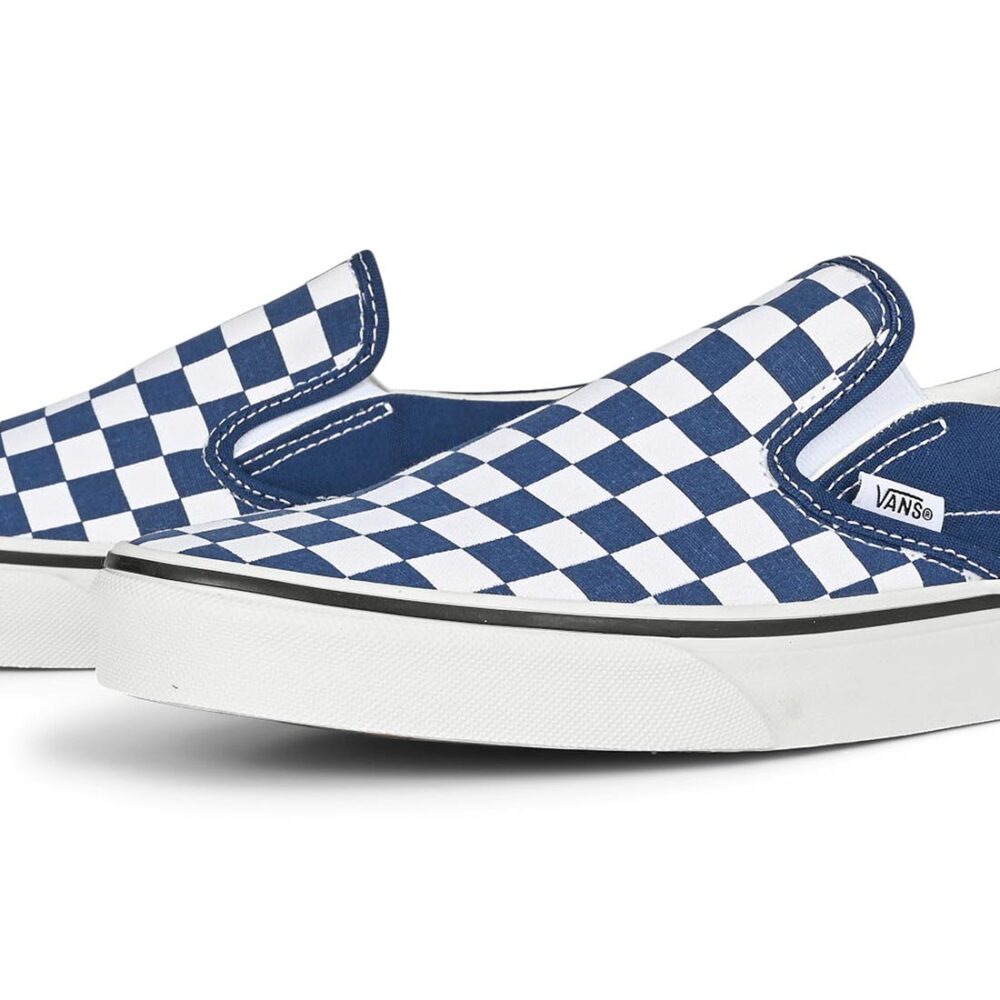 Vans Classic Slip-On Skate Shoes - Checkerboard Deep Blue