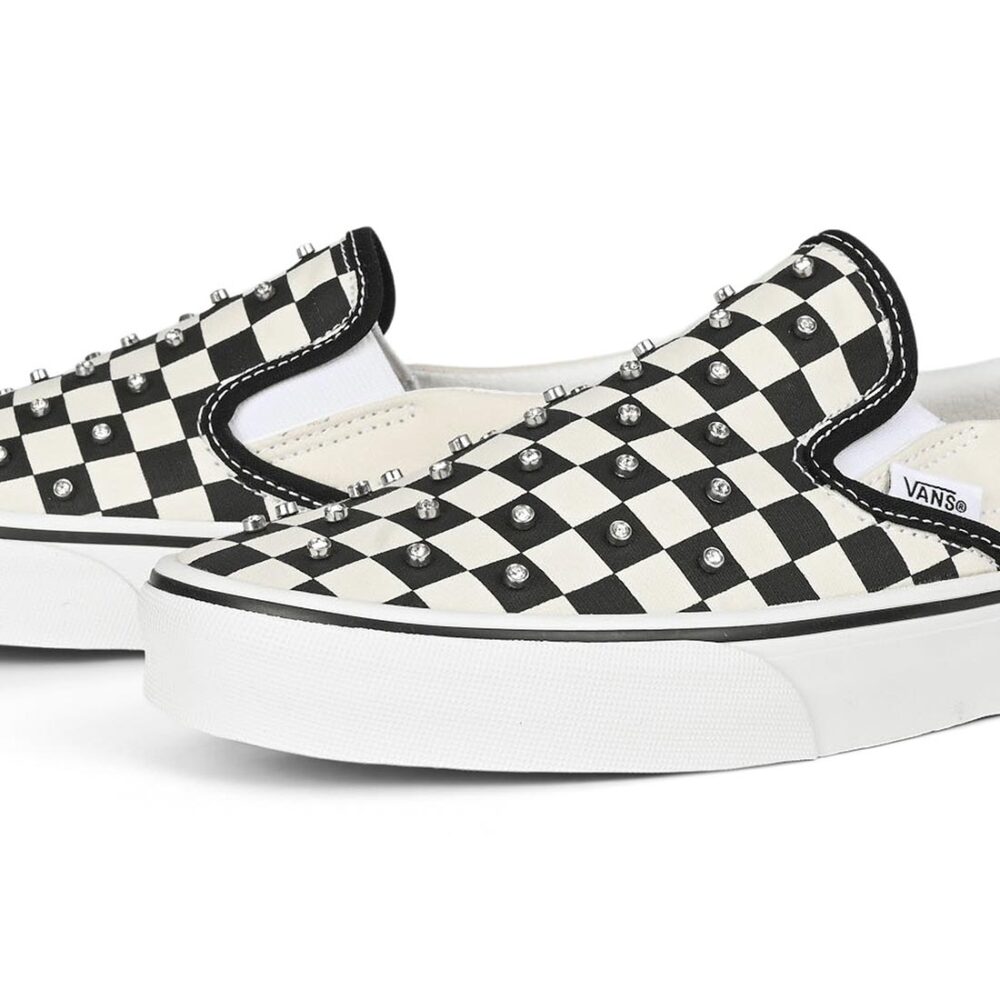 Vans Classic Slip-On Rhinestone Skate Shoes - Black/White