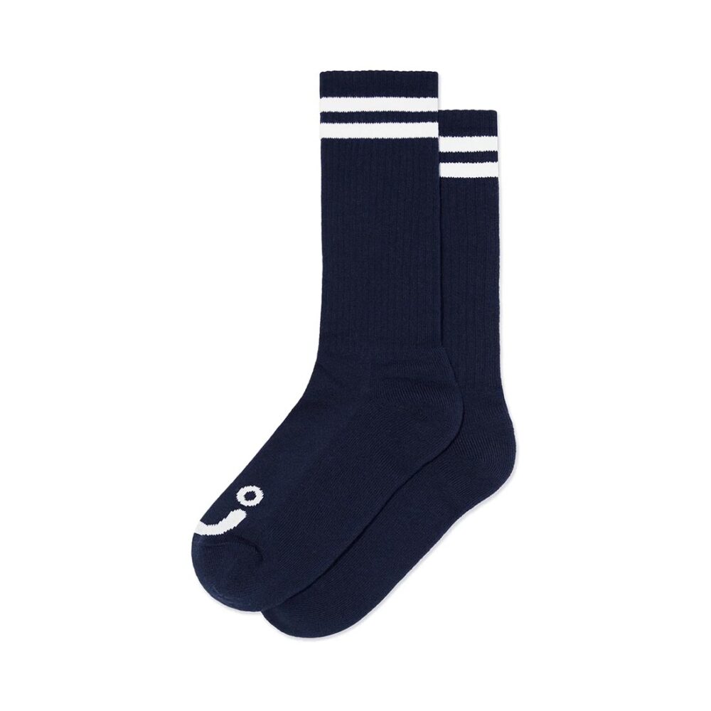 Polar Happy Sad Long Rib Socks - Navy/White