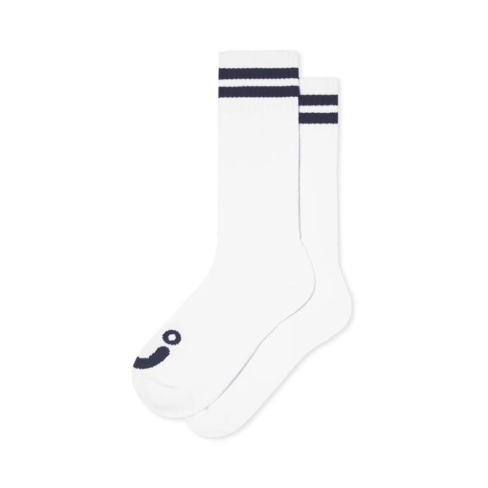 Polar Happy Sad Long Rib Socks - White/Navy