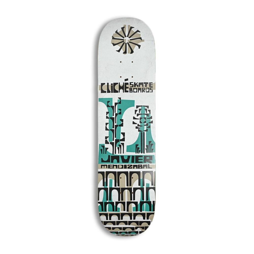 Cliche Javier Mendizabel Griptape Art 8.25" Skateboard Deck - Teal/White