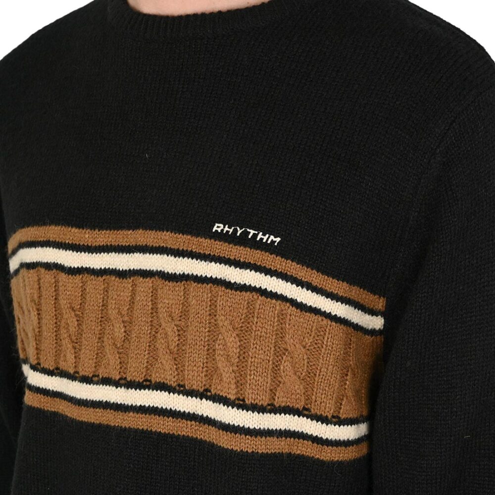Rhythm Mohair Stripe Knitted Crew Sweater - Black