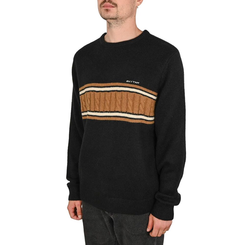 Rhythm Mohair Stripe Knitted Crew Sweater - Black