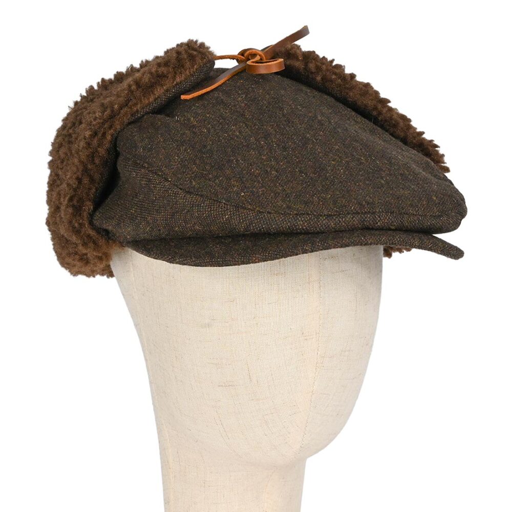 Brixton Barrel Earflap Snap Cap - Brown/Brown Tweed