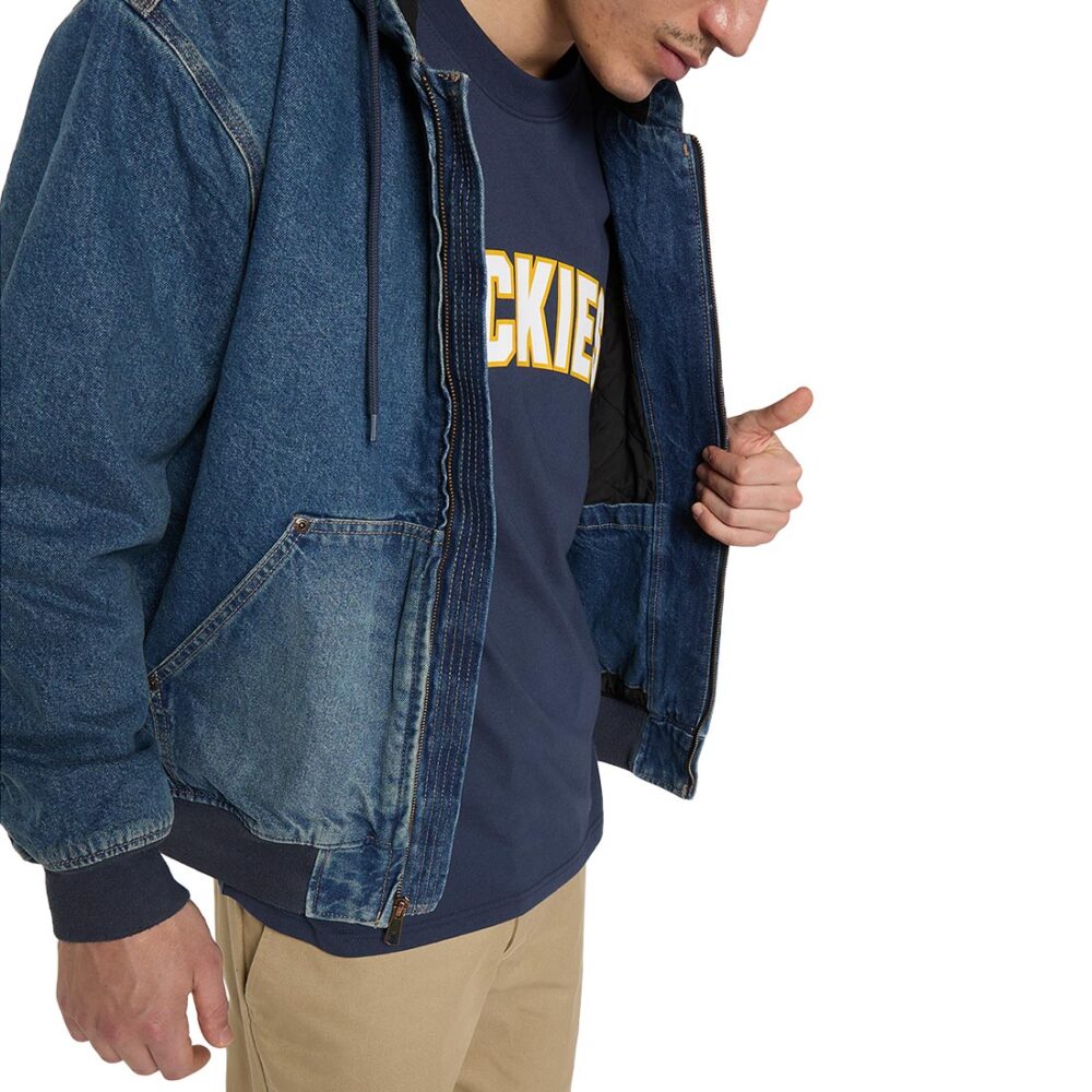 Dickies Hilham Denim Hooded Bomber Jacket - Mid Blue Fade