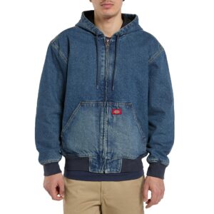 Dickies Hilham Denim Hooded Bomber Jacket - Mid Blue Fade