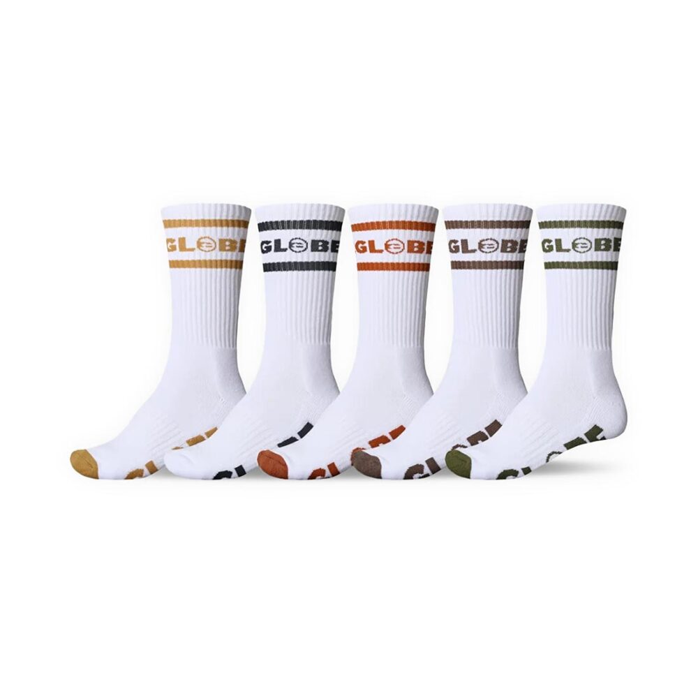 Globe Tilt Hi Crew Socks 5 Pack - White/Assorted