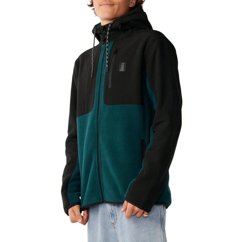 Rip Curl S-Series Panelled Zip Up Hooded Fleece - Blue/Green